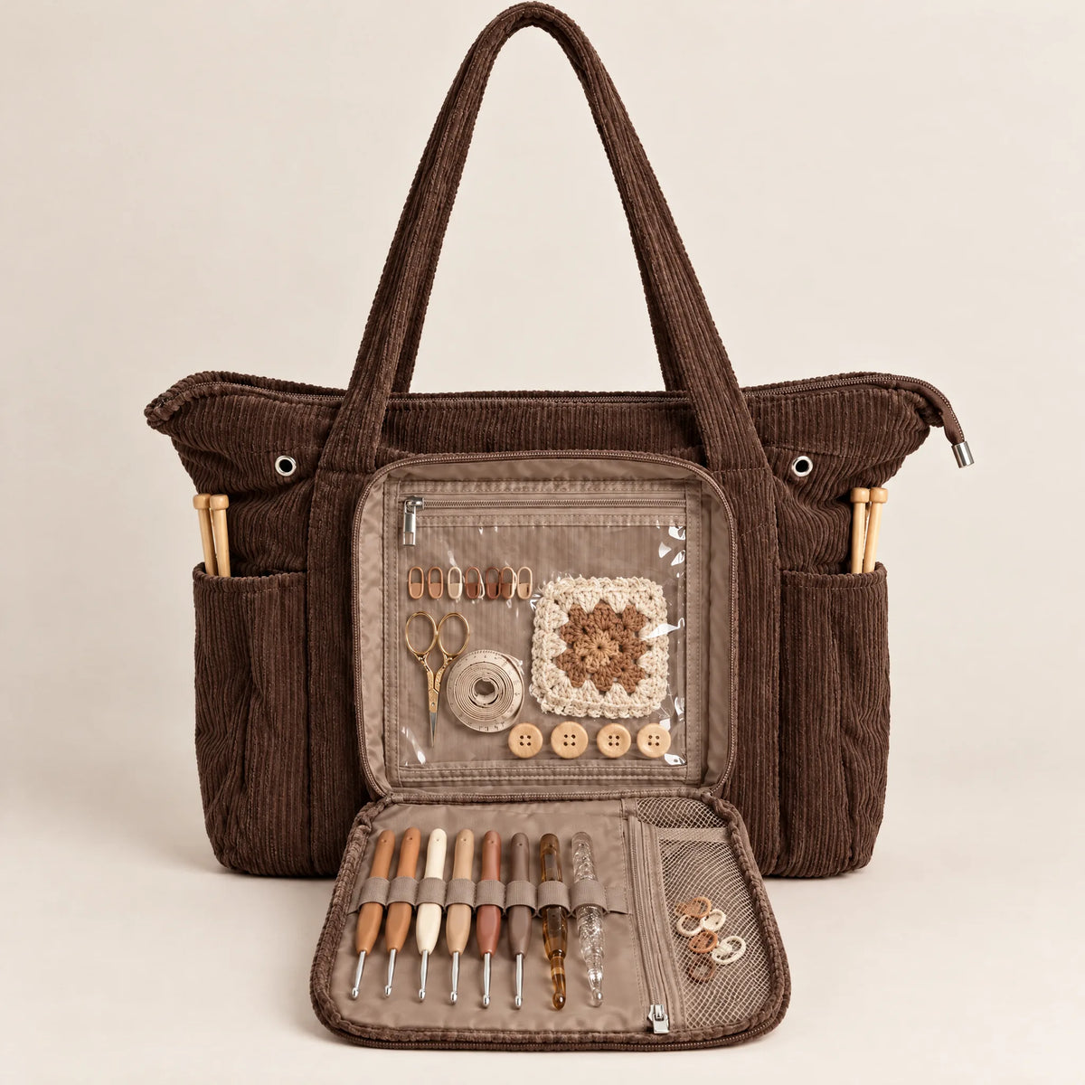 Yarnaroo bag color Brown with crochet hook kit