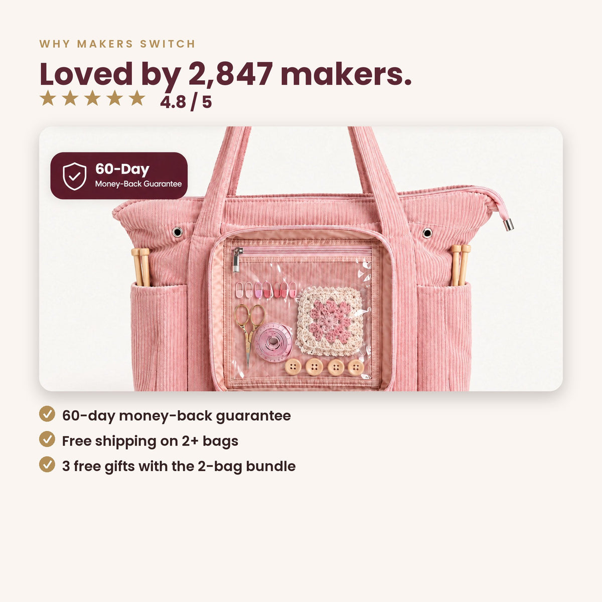 Loved by 2,847 makers — 60-day guarantee, free shipping on 2+